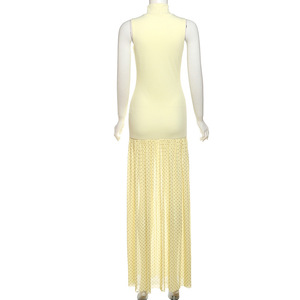 ชุดเดรสแฟชั่นลายจุดแขนกุดคอสูงทรงพอดีตัวสำหรับผู้หญิงรุ่นใหม่ - Product Image 5