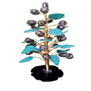 Árbol de Olivo Tallado a Mano con Doble Chip de Ágata Negra Natural y Aventurina Verde, con Alambre Dorado, Artesanía de Piedras Preciosas de 8-9 Pulgadas, Metafísico - Product Image 1