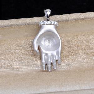 Pendentif en argent S925 en forme de main de Bouddha, support vide, finition mate 12-14, pour composants de bijoux de haute qualité - Product Image 4