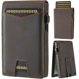 กระเป๋าใส่บัตรแบบวินเทจหนังวัวแท้ลายม้าแท้แบบวินเทจซองใส่บัตรสำหรับผู้ชายทำจากอลูมิเนียมโลหะทรงสลิมพร้อมคลิปหนีบ<span class=keywords><strong>เงิน</strong></span> - Product Image 1