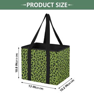 <b>Large</b> Capacity Custom Green Leopard Printed Car <b>Trunk</b> Organizer Collapsible Wholesale Collapsible Grocery Bag with Handles - Product Image 2