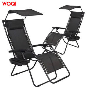 เก้าอี้พับพกพา Woqi พร้อมหลังคาและที่วางแก้ว ปรับเอนได้ ใช้กลางแจ้ง เก้าอี้สนาม สีดำ โครงเหล็กคาร์บอน - Product Image 1
