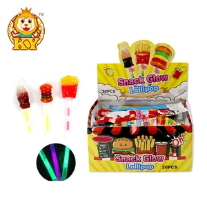 Groothandel Op Maat Snacks Snoep Fruitige Smaak Hamburger Friet Drinkt Vorm Glow Stick Lolly