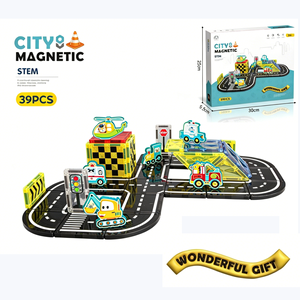 Jeu de construction magnétique 7,5 cm grande taille, ensemble de routes de ville, jouet éducatif STEM avec voitures, circuit magnétique créatif, logo personnalisable - Product Image 6