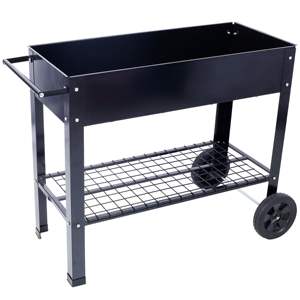 DB Products Ergonomic <b>Metal</b> Planter Garden Bed Elevated Mobile with Wheels and Lower <b>Shelf</b> Black for Backyard or Patio Storage - Product Image 5