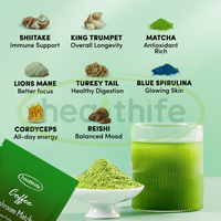 Poudre de matcha aux champignons instantanée de marque privée, mélange de matcha aux champignons de qualité alimentaire, café instantané