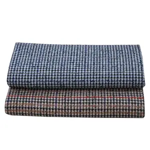 Kelas Tinggi Tweed Kotak-kotak Mantel Wol Poliester Houndstooth Kain Rajutan