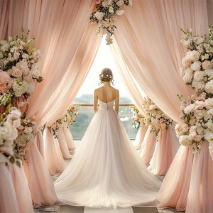 Cortinas de tela de gasa transparente elegantes, directas de fábrica, para telón de fondo de arco de boda, cortinas transparentes para techos de boda, cortinas para decoración de bodas - Product Image 1