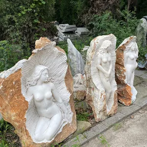 Ручная резьба полированная садовая скульптура сексуальная девушка каменные статуи фигурки каменная резьба женщина
