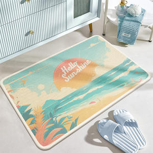Alfombra de Baño Rectangular de Imitación de Lino Absorbente Antideslizante con Diseño de Atardecer Costero y Patrón de Dibujos Animados - Product Image 2