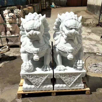 Gardien en argent chinois sculpté à la main Design classique extérieur pierre marbre Foo Fu chien Lions Statues Sculpture