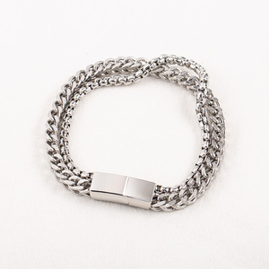 yunnique Men's Double Layer Cuban <b>Chain</b> Bracelet <b>Titanium</b> Steel 18cm 20cm Gift Jewelry Hip Hop Style - Product Image 1