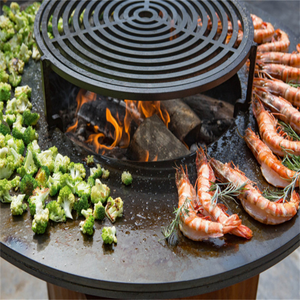 Round Corten Steel <b>BBQ</b> Grill Fire Pit Combo With Cooking Grid For Family Party - Product Image 6