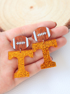 Boucles d'oreilles en acrylique en forme de lettre T avec paillettes, thème Super Bowl, pour fans de football - Bijoux pour le jour du match et la cheerleading - Product Image 4