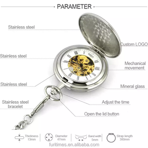 توربيون ووتش التلقائي <span class=keywords><strong>Moonphase</strong></span> الميكانيكية ساعة جيب فضة الهيكل العظمي الميكانيكية التلقائي ساعة جيب - Product Image 4