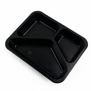 Boîte alimentaire jetable en plastique à 3 compartiments avec couvercle transparent anti-buée, boîte à bento noire <span class=keywords><strong>pour</strong></span> la préparation des repas et les salades - Product Image 5