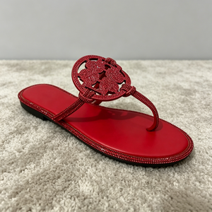 High Quality Luxury Full Diamond Hollow Women's Flip Flops Thin Double Diamond Strap <b>Clip</b> Toe Design Anti-Slip Breathable Summer - Product Image 1