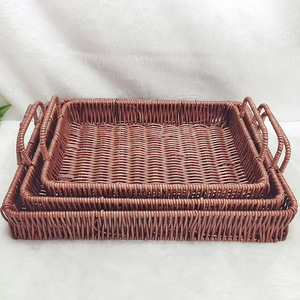 Rectangular Woven <b>Basket</b> Set For Kitchen Food <b>Storage</b> Candy Display Brown Rattan Style - Product Image 2