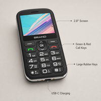 Téléphone portable classique à clavier de 2,8 pouces, résistant aux chocs, robuste, avec gros boutons, SOS, téléphone senior, Linux, espagnol, pour les personnes âgées
