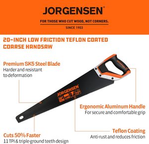 Sierra de mano profesional JORGENSEN de 20 pulgadas con revestimiento negro para cortar, recortar, jardinería, carpintería, paneles de yeso y tuberías de plástico - Product Image 2