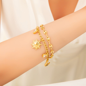 Collares de Moda con Cadenas, Color Dorado, Aleación de Zinc, Colgante de Corazón, Sol, Luna y Estrella, Joyería para Regalo, SL41374 - Product Image 4