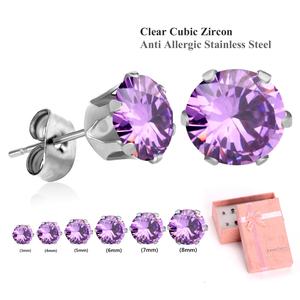 Boucles d'oreilles clous en cristal plaqué or, couleur améthyste violette, taille 3 à 8 mm, très tendance - Product Image 2