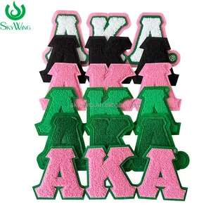 Wholesale Large Embroidery Letter Patches AKA Chenille Iron On Patch Chenille Greek Letters For Hoodie Pink And Green