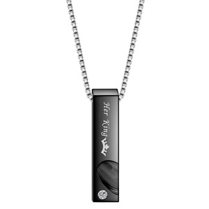 Collares de Pareja con Corazón 'Rey y Reina', en Oro Rosa Negro con Bisel de 35mm, para Regalo o Uso Diario - Product Image 2