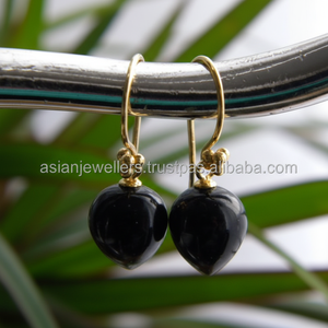 Handmade 925 Sterling <b>Silver</b> <b>Drop</b> <b>Earrings</b> with Vermeil Gold and Black Onyx Gemstone for Weddings or Parties Great Gift Idea - Product Image 1