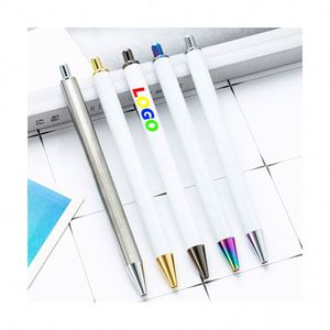 Stylo bille blanc personnalisé avec autocollants en cristal DIY, design métallique rétractable, cadeau personnalisé, en stock - Product Image 1