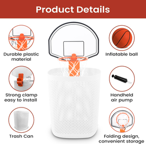 Mini poubelle intérieure portable ensemble de basket-ball avec pince pompe à balle gonflable jouet anti-Stress de bureau en plastique Durable - Product Image 4