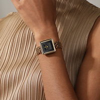 Montres de luxe Gohuos 7826, or et noir, pour femmes, design simple et tendance, cadran carré, étanches, quartz, acier inoxydable.