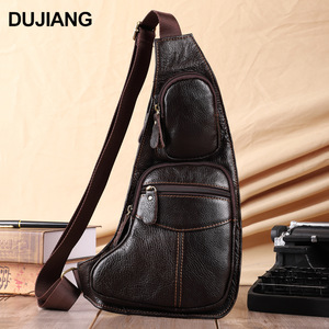 Sac de poitrine en cuir véritable pour homme Dujiang, multifonctionnel, décontracté, pour l'extérieur, sac bandoulière, marron - Product Image 1