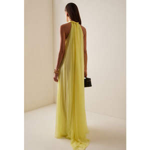 Robe longue fluide en mousseline de style grec éthéré à col halter en fibre de polyester respirante pour femmes, été - Product Image 3