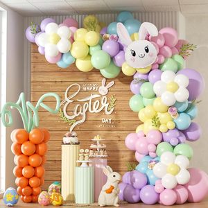 Kit de Décorations de Fête d'Anniversaire Épais et Coloré Thème Lapin, Oeuf et Carotte, Couleurs Pastel, Guirlande et Arche de Ballons de Pâques en Gros - Product Image 1