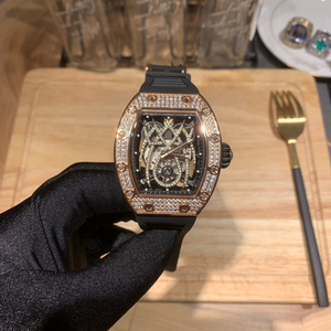 Reloj Mecánico de Lujo para <span class=keywords><strong>Hombre</strong></span>, Modelo 019, Caja de Oro Rosa con Diamantes, Esfera de <span class=keywords><strong>Araña</strong></span> de Diseño, Correa Deportiva Negra - Product Image 1