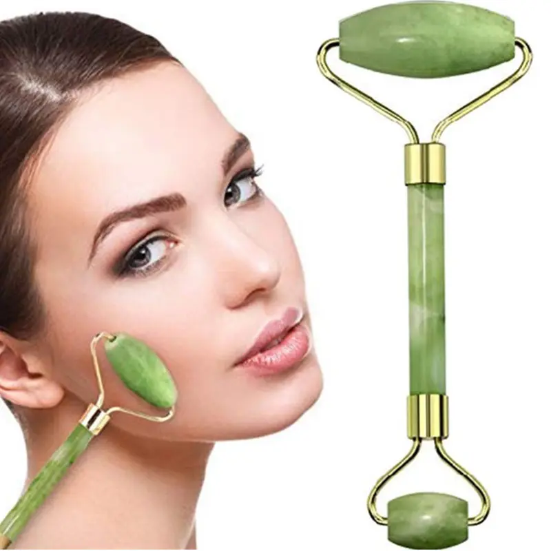 Biumart Facial Massage Jade Roller Gua Sha Beauty Roller Set Green Crystal Massager Face Skin Care Anti Aging Therapy Tools