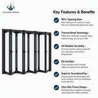 Portes pliantes en aluminium australiennes certifiées AS2047, à double vitrage, à rupture de pont thermique, pour extérieur, modernes, pour cour