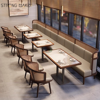 Commercial Boho rotin en bois demi-cercle rond café café en cuir stand sièges canapé Table et chaises ensemble pour Restaurant
