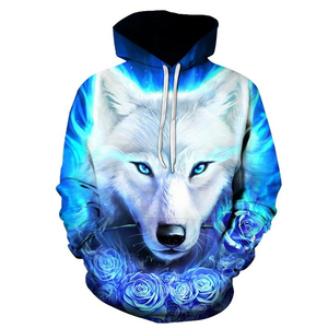 Livraison gratuite, sweat-shirts imprimés en 3D avec motif de loup pour hommes, nouveau style, sweat-shirt imprimé animal pour hommes, Harajuku, pull oversize amusant - Product Image 4