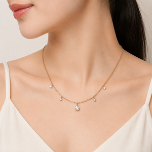 Collier à breloque en zircon en acier inoxydable plaqué or sous vide 14K, option or, gouttes rondes, chaîne réglable, tons or et argent - Product Image 5