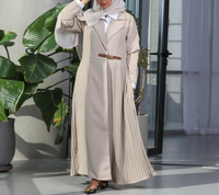 Hochwertige Plissee Mode Knopf Strickjacke Robe Pendler Langarm Kleid Muslim Arab Islamic Damen bekleidung