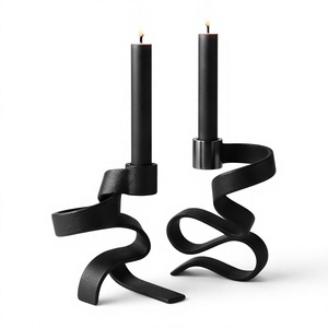 Juego de 2 Portavelas de Metal Negro con Base de Cinta Trenzada, Candelabros Modernos Esculturales para Decoración del Hogar - Product Image 3