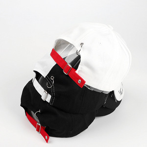 Black White Unisex <b>Snapback</b> <b>Cap</b> With Rivet Metal Rings Street Hip Hop Baseball Hat Polyester Cotton Canvas Print Design - Product Image 2