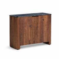 Buffet en bois avec surface en marbre noir, armoire de rangement, console à 2 portes, meuble d'entrée pour salon
