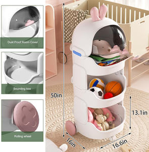 Chariot de rangement 4 niveaux en plastique PP style dessin animé avec roulettes, support pour jouets d'enfants, étagère mobile pour collations - Product Image 3