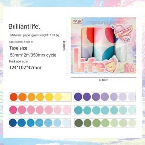 Cinta de papel Waso de colores románticos, 6 rollos, pegatina adhesiva acrílica impermeable, película de corte de puntos de libro mayor de mano con uso de enmascaramiento - Product Image 5