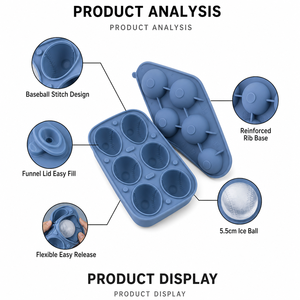 Moule à glaçons sphériques en silicone de qualité alimentaire avec logo personnalisé, 6 cavités, pour whisky, avec entonnoir et couvercle, démoulage facile, OEM ODM - Product Image 3