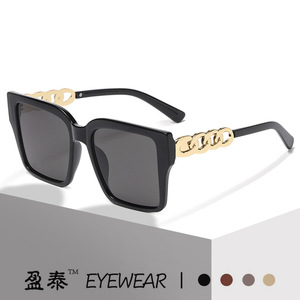 Sunglasses Large Square <b>Frame</b> Chain Temples UV400 Protection Unisex Street Style - Product Image 1