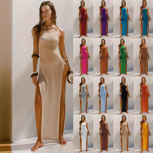 Vestido de playa de punto sin mangas con aberturas laterales altas y espalda descubierta, estilo casual para vacaciones de verano 2026 - Product Image 3